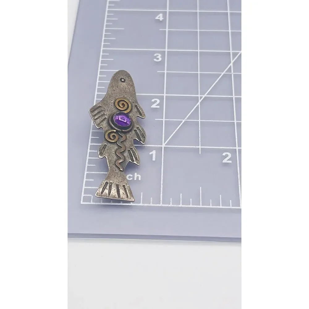 Artisan LCF Catherine McElroy Whimsical Sterling & Amethyst Fish Pendant/Brooch